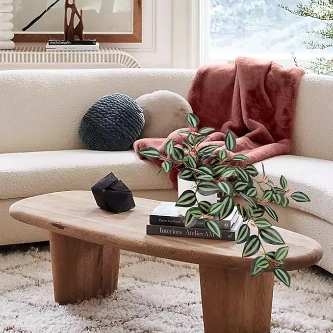 GnFlus Fake Hanging Plants, 20 Inch Artificial Ivy Plant in Ceramic Pot Faux Vine Potted for Home Bedroom Office Table Shef Indoor Outdoor Decor Desk (Green/Red)