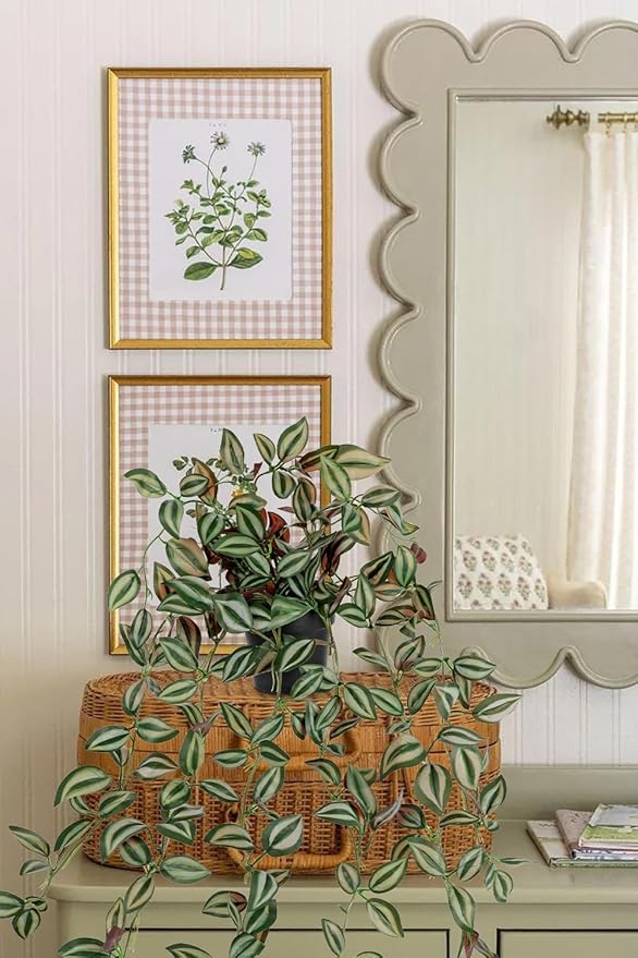 2 Pack Fake Hanging Plants for Shelf in Back Pot, Small Artificial Hanging Ivy Vine Plants Indoor Fake Potted Greenery Plant for Home Room Wall Tabletop Mantel Decor, Mimi Faux Peperomia Plant Set