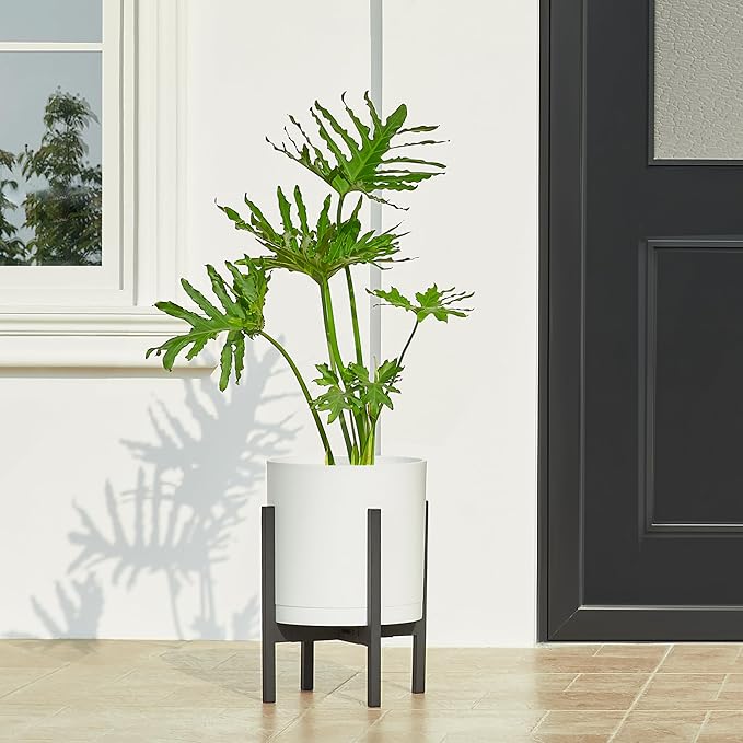 FaithLand 8-Inch Modern Cylinder Planter, Thick-Walled Plastic Plant Pot with Drainage Holes and Detachable Saucer, Matte White, Ideal for Indoor & Outdoor Plants Flowers