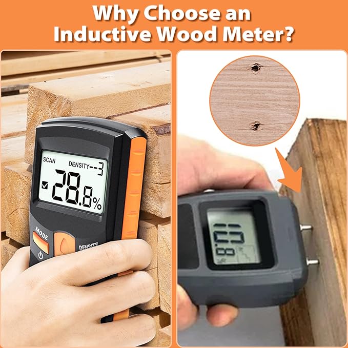 Dr.meter Pinless Wood Moisture Meter, Non-Destructive Moisture Detector for Wood Firewood, 4%-80% Measuring Range Digital Sensor Scanner (MD918)