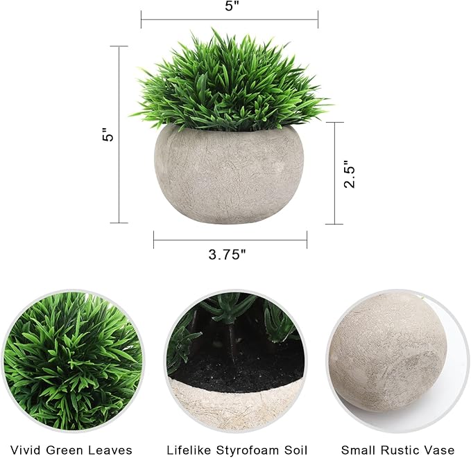 THE BLOOM TIMES 2 Pcs Small Fake Plants for Home Decor Indoor, Artificial Faux Potted Greenery for House Office Decorations