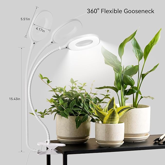 Grow Lights for Indoor Plants, Clip-on Full Spectrum Grow Lamp, Red Blue White Plant Light with 4/8/12H Timer, 10 Level Dimmable for Small Plants Succulents Seedlings, 2 Packs