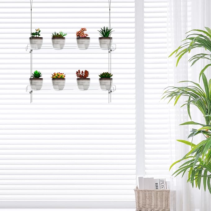 OtNiap 2-Tier Clear Hanging Window Plant Shelves 16inch,Indoor Windows Wall Hanging Plant Stand Flower Display,Flower Pot Organizer Storage for Window Grow Herbs,Microgreens,Succulents,Flower
