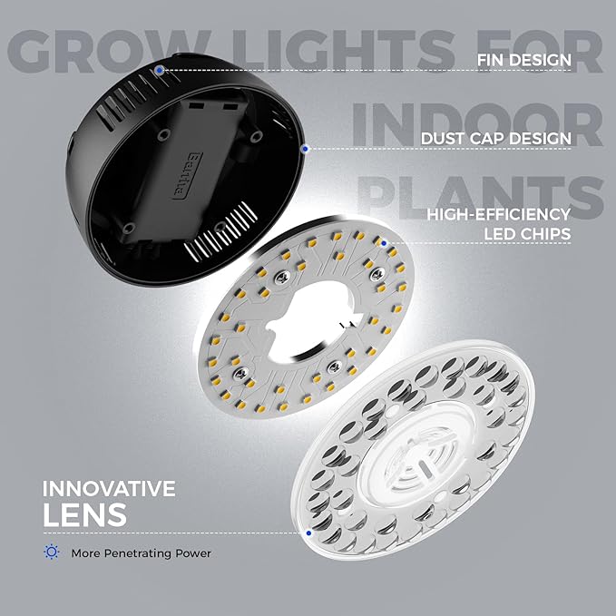 Barrina Orbgrow OG09 Puck Grow Light, 5000K 54W(6 x 9W, 810 Watt Equiv), Full Spectrum Plant Light for Indoor Plants, Magnetic & Linkable with Timer, 5 Levels Dimmable for Plant Shelf, 6 Packs, Black