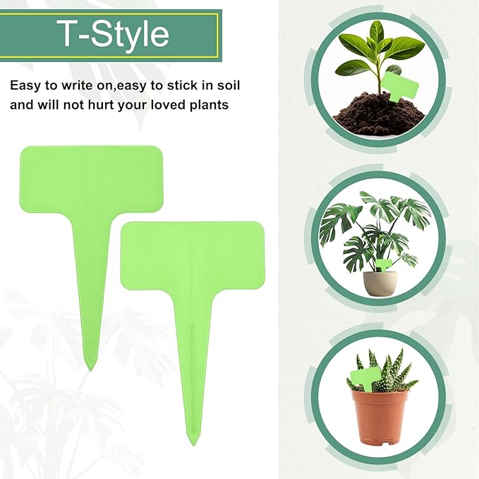 uxcell 100Pcs 4 Inch Plant Labels Large T-Style Garden Marker Plant Tags Garden Labels for Flower Beds,Pots Vegetables Light Green