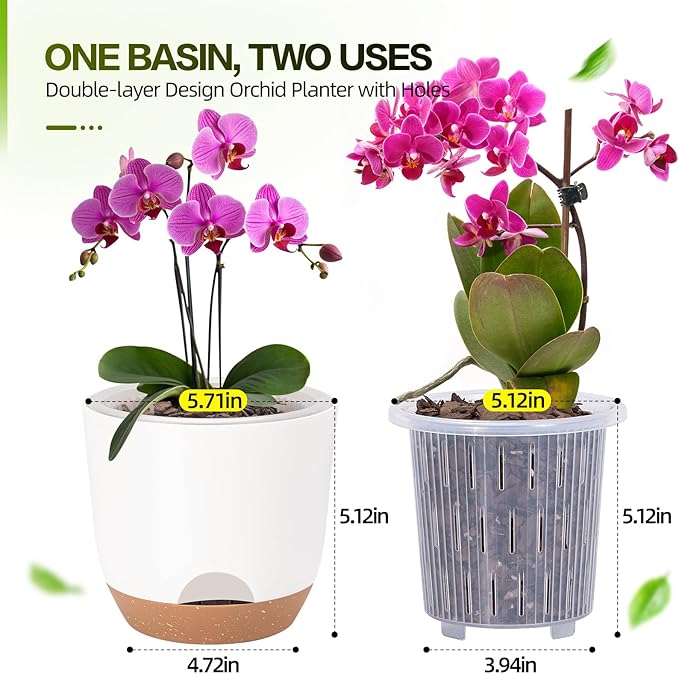 Self Watering Orchid Pots for Indoor Plants,5.8 Inch Macetas para Orqudeas,Flower Pots for Indoor Plants with Holes(White)
