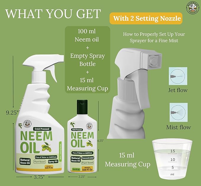 Neem Oil Spray for Plants (Refill 20 Times)- Pure Cold Pressed Neem Oil | Indoor & Outdoor