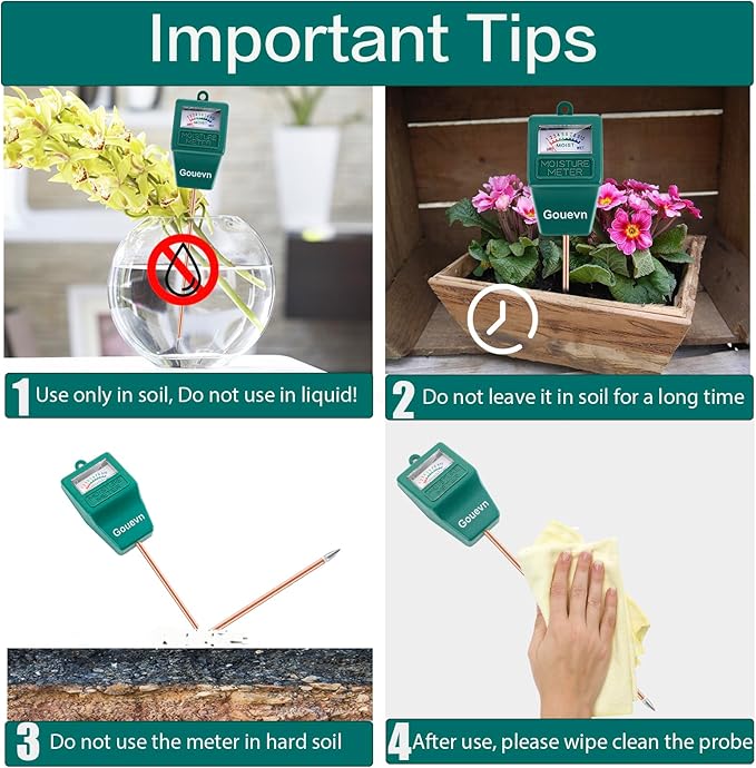 Gouevn Long Probe Soil Moisture Meter for Plants, Plant Moisture Meter for House Plants, Plant Water Meter for Indoor & Outdoor Large Potted Plants, Hygrometer Gardening Gifts - No Battery Needed