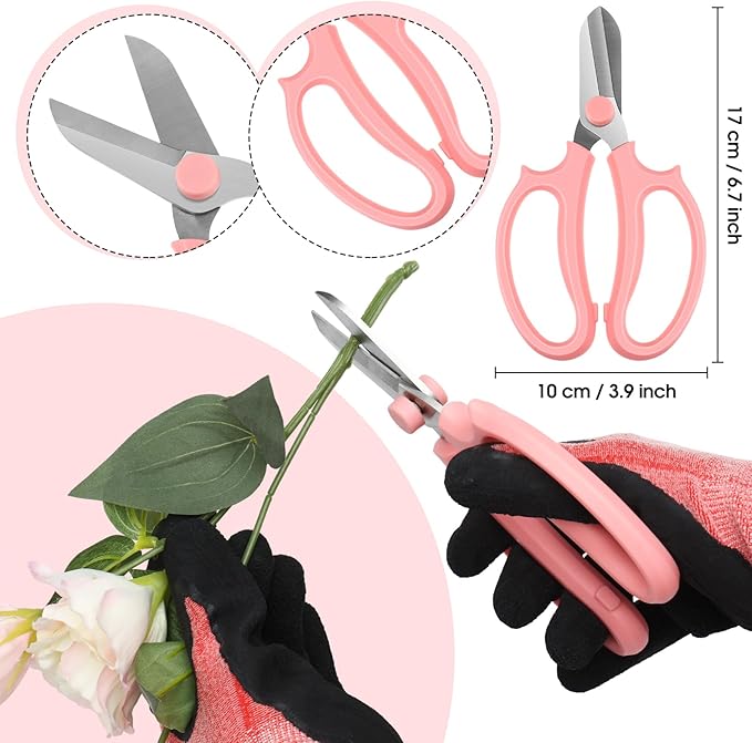 WILLBOND Floral Arrangement Kit, Valentine Rose Thorn Stripper Tool Garden Pruning Shears Scissors Rose Thorn Remover Pruner Trimmer Gloves Tapes Florist Garden Tool Gift Kit for Women(Pink)