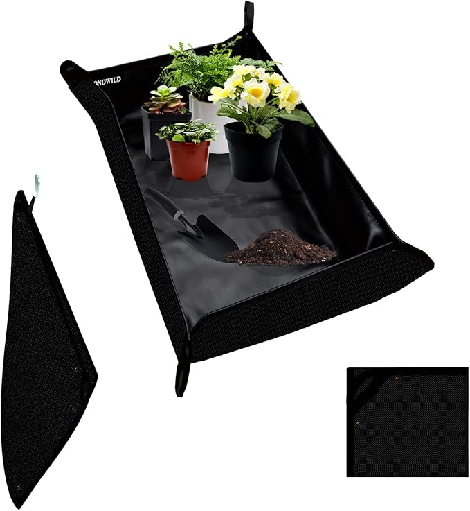 Large Plant Transplanting Mat - Thickened Waterproof Potting Mat, Succulent Gardening Mat, Portable Repotting Mat for Mess Control, Indoor Outdoor Usage, PVC-Black 43.5"x29.5"