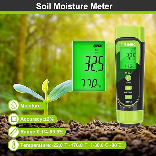 YINMIK Digital Soil Moisture Meter,Direct Soil EC Meter,3 in 1 Soil Hygrometer EC Indoor Plant Soil Moisture Meter for Water,House Plants,Great Hygrometer for Gardeners,Composters,Farmers,Nurseries