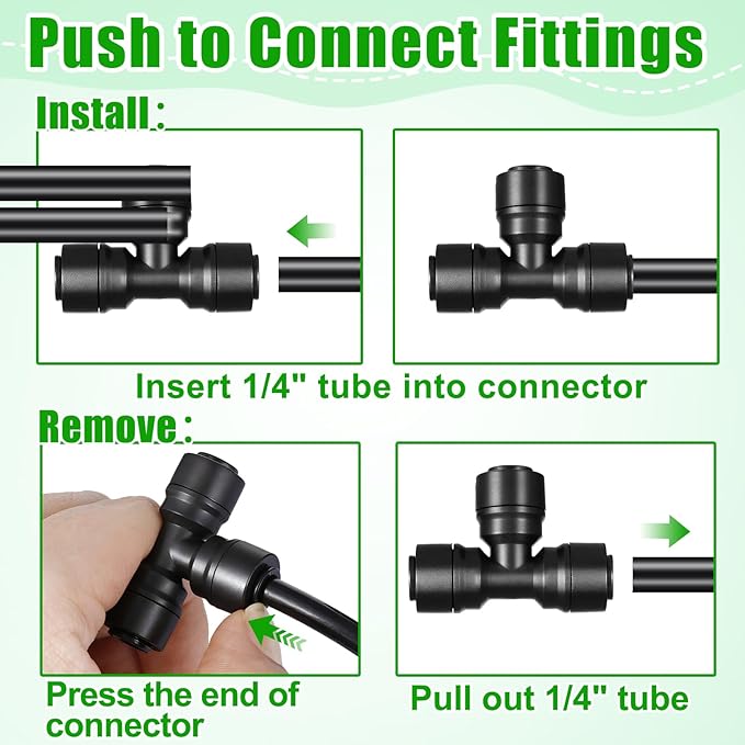 20 Pack 1/4" Quick Connect Fittings Tee Connectors,1/4 Inch Irrigation Tubing Fittings Anti-Drop Push to Connect Fittings Locked Tee for 1/4 Inch Drip Irrigation Tubing Garden Irrigation System