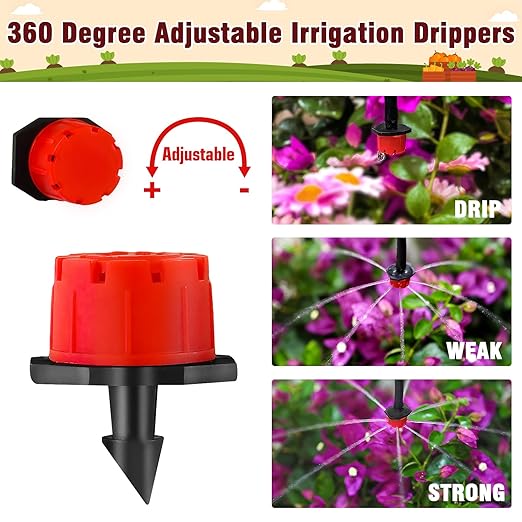 220-Piece Drip Irrigation Fittings Kit for 1/4" Tubing, Complete Set of Drip Barbed Connectors (Nozzle, Micro Dripper, Nozzle Tee, Single Barb, Coupling, Tee, Elbow, Valve, Plug, Cross, Stake)