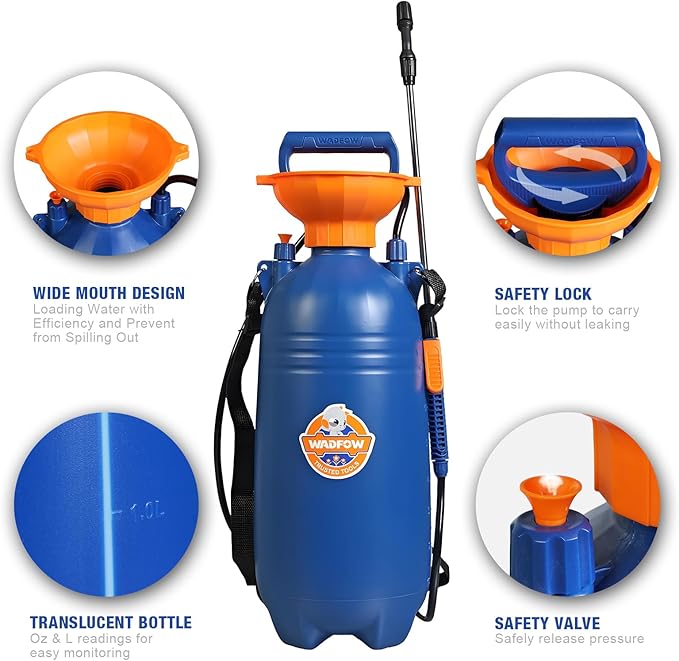 WADFOW 2.11 Gallon Pump Pressure Sprayer, Lawn & Garden Water Spray Bottle for Pests Controlling, Garden Watering and Household Cleaning