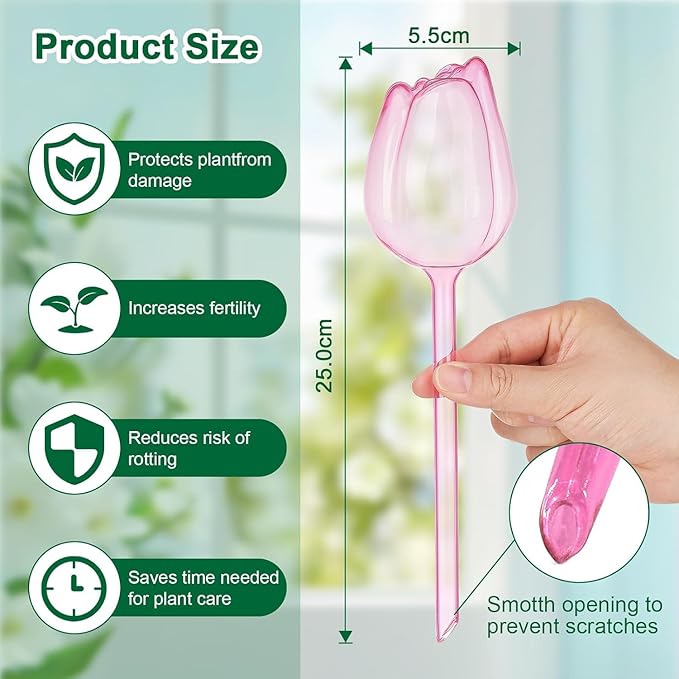 Adoric Plant Watering Globes Self Watering Planter,Automatic Plant Watering Devices, Insert Spikes Drip Devices, Plastic Watering Bulbs for Indoor & Outdoor Plants, 4 Tulips