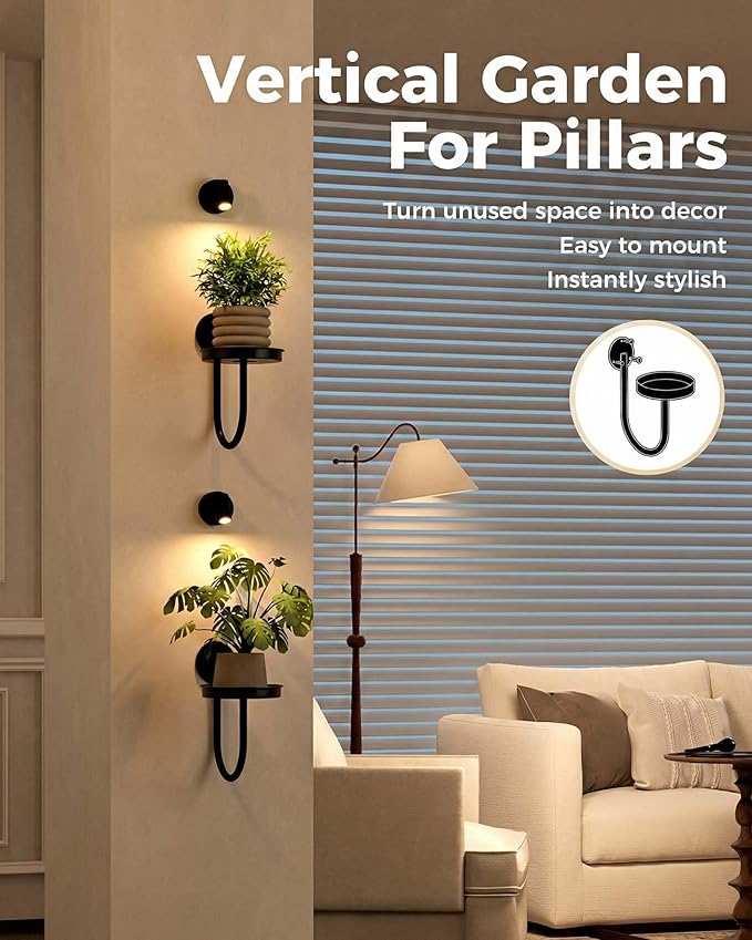 Leaf&lull Wall Plant Holder Plant Stand with Lights Wall Planters for Indoor Plants with Planter Plant Hanger Hanging Plant Holder Wall Hanging Decor 2 Pack Black