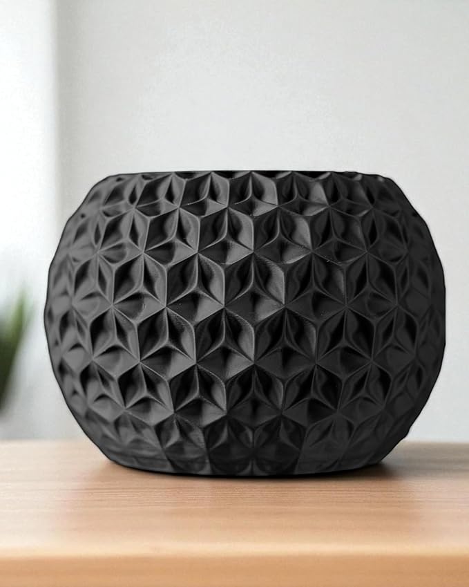 Trinity Sphere Planter – Modern Geometric Plant Pot for Indoor Plants, Succulents, Herbs Decorative Vase for Table, Shelf, Office, Home Decor (Black, Outer Dimensions: Compact 6" Width x 4.5" Height)