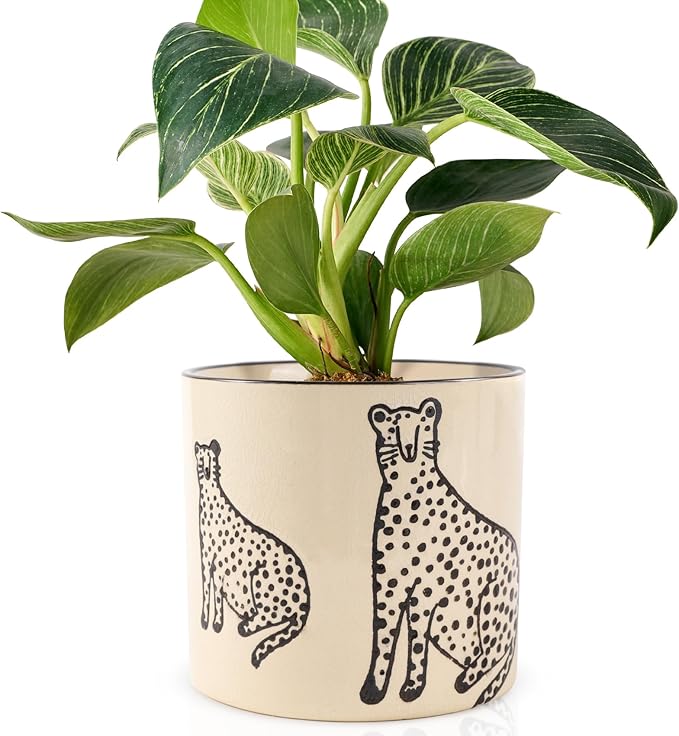 STHIE 5 Inch Ceramic Planters for Indoor Plants, Funny Small Plant Pots with Drainage, Unique Decorative Cute Flower Pot Panthers Round Flowerpots