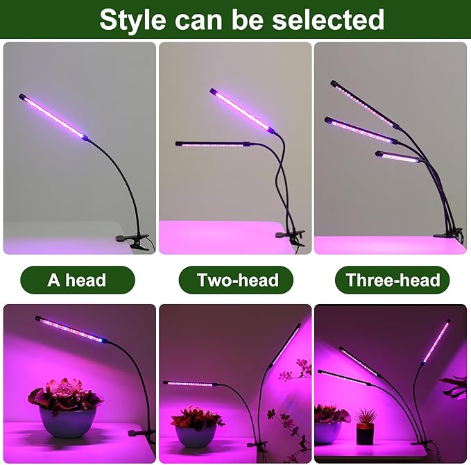 BS&S LED Grow Light,6000K Full Spectrum Clip Plant Growing Lamp with White Red LEDs for Indoor Plants,5-Level Dimmable,Auto On Off Timing 4 8 12Hrs (USB/30W)
