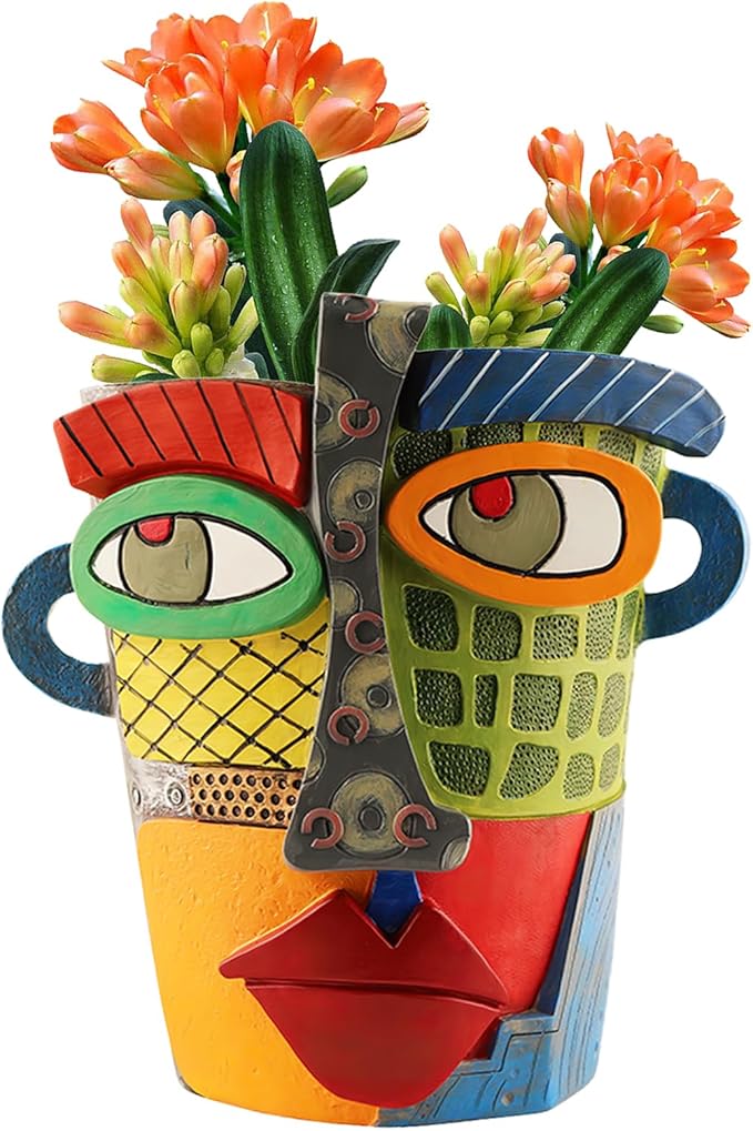 Midogaigai Abstract Face Planters Pots Head,Unique Head Planter for Indoor Plants,Funny Face Flower Pot,Colorful Plant Pots for Outdoor Garden Decor and Home Art Decoration(Modern)