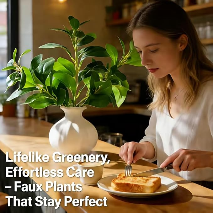 16" Artificial Branches in White Textured Ceramic Vase Lifelike Faux Greenery Table Centerpiece Modern Fake Plant for Home Office Desk Shelf Bedroom Bathroom Decor