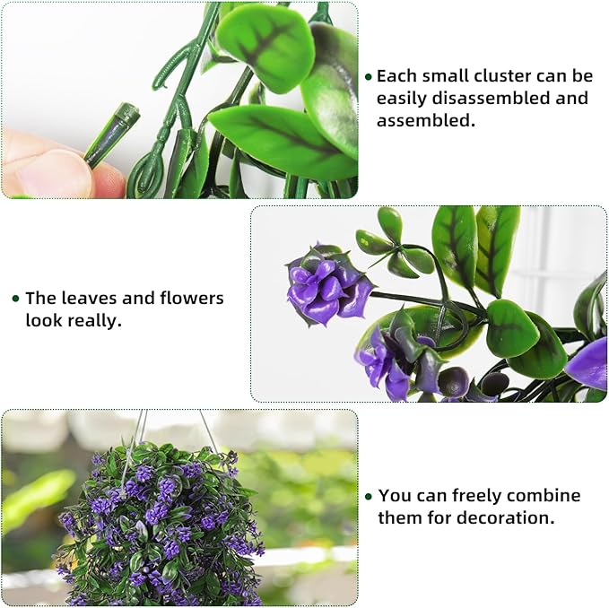 RECUTMS 2Pcs Artificial Hanging Plants Fake Vines Fake Plants Outdoor Greenery Artificial Flower for Outdoors Hanging Basket Plastic Home Garden Wedding Party Decorations(Purple)