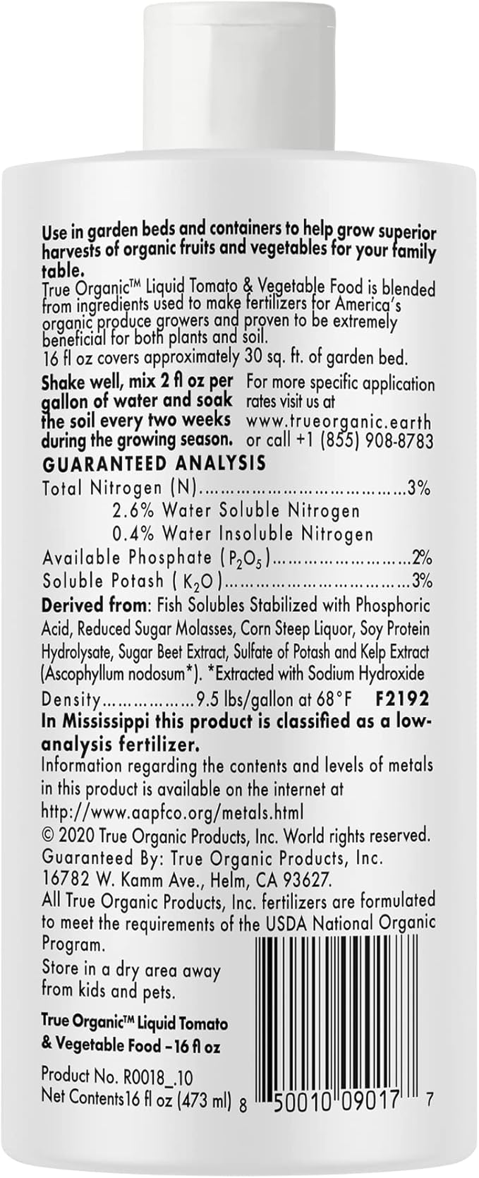 True Organic Liquid Tomato & Vegetable Food – Organic Fertilizer for Superior Harvests – 16 fl. oz. Bottle Covers 30 Sq. Ft.