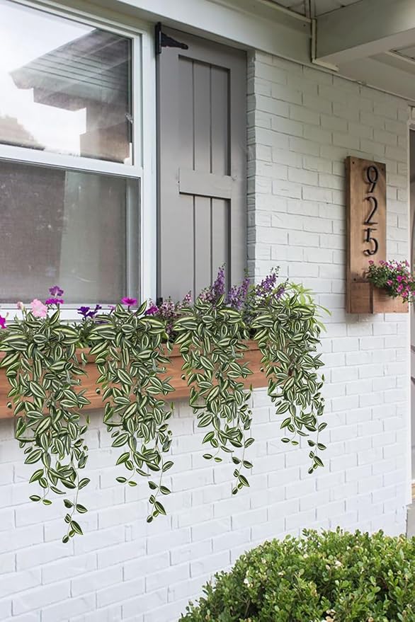 DILATATA Fake Hanging Plants Artificial Hanging Plants 157 Leaves Faux Wandering Jew Hanging Leaves Plants for Wall Shelf Home Indoor Outdoor Decor - 2 Pack