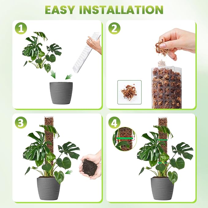 EOX 4 Pcs 36 Inch Plastic Moss Pole for Monstera, Large D Shaped Poles for Climbing Plants Work with Sphagnum Moss, 138 Inch Plant Stake Set of 4, Garden Ties