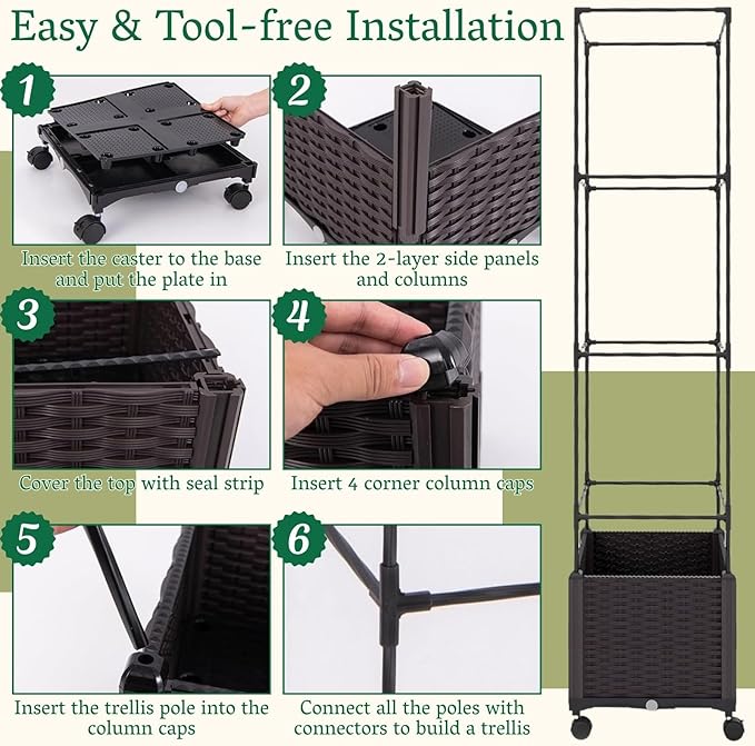 Raised Garden Bed Planter Box with Trellis | Self-Watering Tomato Planter with Wheels for Climbing Plants & Vegetable | Vertical Gardening Tomato Pot with Tomato Cage Indoor Outdoor Patio Greenhouse