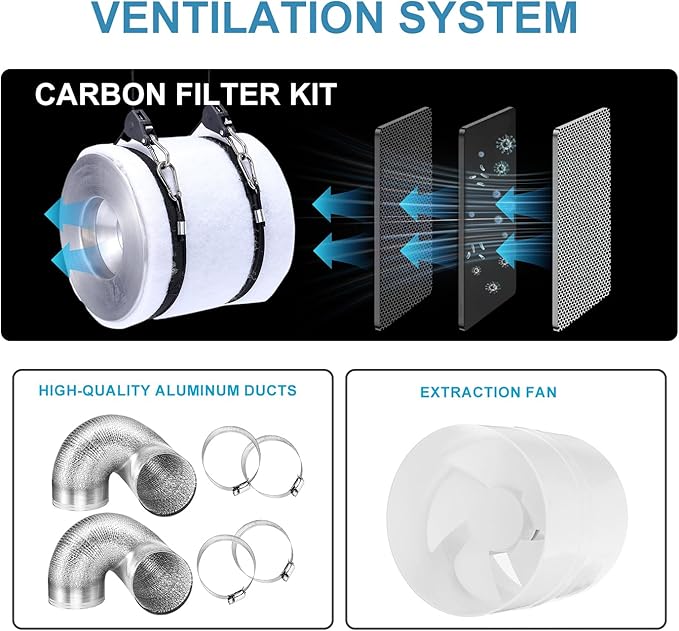 Grow Tent Kit Complete System High Reflective Mylar Indoor Grow Tent Hydroponics Growing Tent with Full Spectrum LED Grow Light Observation Window, Ventilation Fan,Carbon Filter (48"x24"x80")