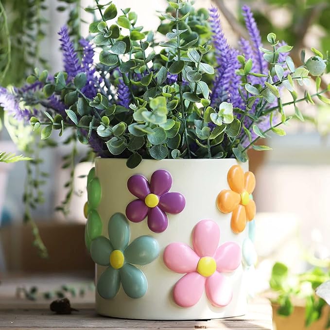 GUGUGO Colorful Flowers Planters Cute Unique Rainbow Planter with Drainage,Vintage Retro Eclectic Flower Plant pots for Indoor Plants and Succulent,Boho Modern Home Décor