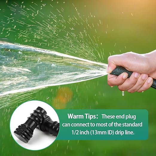 RedChili 20 Pcs 1/2 Inch Irrigation Tubing End Plug Fittings, (1/2" ID x0.6-0.63" OD) 1/2" Drip Tubing Barbed End Cap Connectors Goof Plug Parts for Garden Lawn Irrigation System