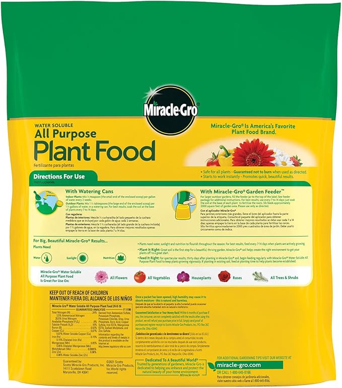 Miracle-Gro Water Soluble All Purpose Plant Food - Fertilizer For All Indoor or Outdoor Plants including Roses, Flowers, Vegetables, Houseplants, Trees, and Shrubs, 5 lb. Bag