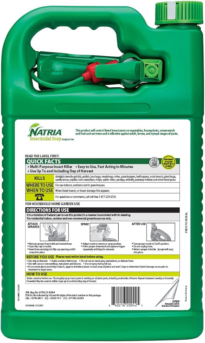 NATRIA Insecticidal Soap, Ready-to-Use Garden Bug Treatment, Insect Killer for Indoor and Outdoor Plants, 1 Gallon
