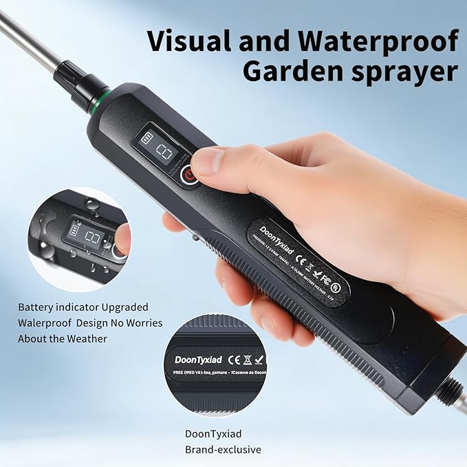 2 Gallon Battery Powered Garden Sprayer, Electric Pump Sprayer with 6 Spray Modes, 4 Durable Nozzles, 2000mAh Rechargeable, Digital Display, Adjustable Wand for Lawn & Weed Care