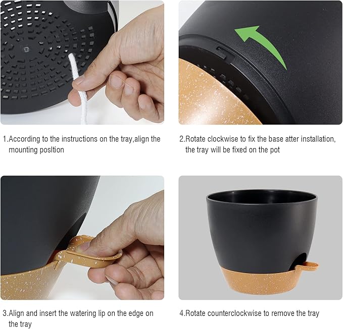 UOUZ 10/9/8 inch Self Watering Pots, Set of 3 Plastic Planters with Mesh Drainage Holes and Deep Reservoir for Indoor Outdoor Garden Plants and Flowers, Black with Brown