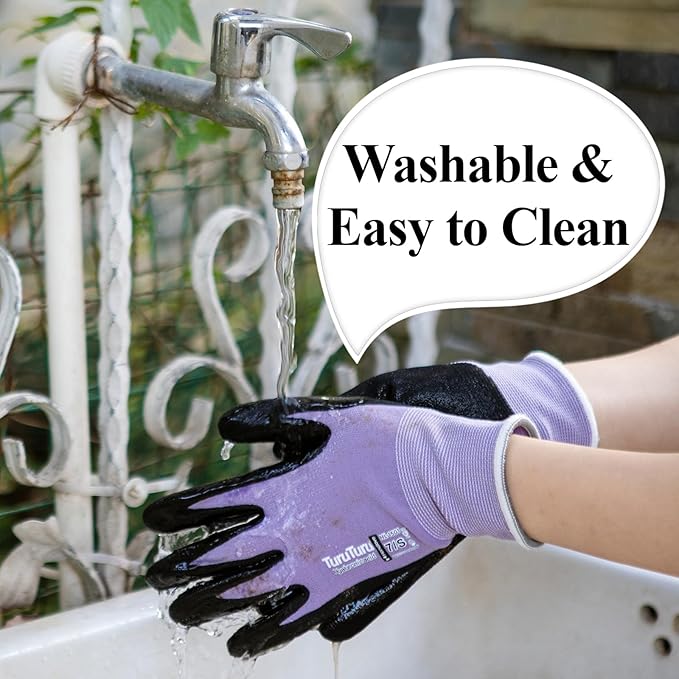 HandLove 2 Pairs Gardening Gloves for Women-Moisturizing Durable Work Gloves.Latex-free Sandy Nitrile Coated for Yard Garden,Touchscreen Friendly Protective Work with Grip, Small,Pink&Green