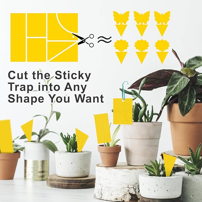 Landisun Fruit-Fly Sticky-Trap Outdoor Indoor Yellow Sticky Insect Traps Bug-Killer Catcher NonToxic and Odorless Dual Sided Twist Ties Included