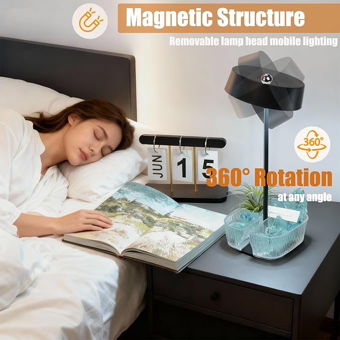 Bedside Lamp, Table Lamp for Bedroom with 4 Color Dimming, Grow Lights for Indoor Plants, Battery Powered Cordless Light for Bedroom