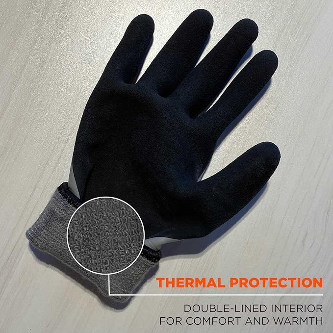 Ergodyne ProFlex 7501 Coated Waterproof Winter Work Gloves, Sandy Nitrile Coated Palms, Thermal Fleece Lining, Gray, Small (1 Pair)