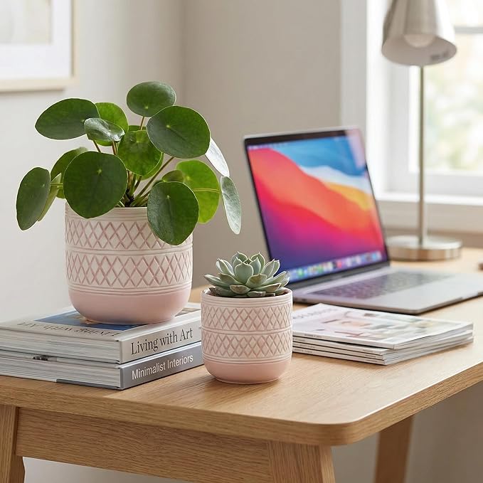 HERDUK Decorative Ceramic Flower Pots Set of 2 – 6 & 4.7 Inch Indoor Plant Pots, Boho Decorative Pots for Plants, Orchid & Succulent Planters with Drainage
