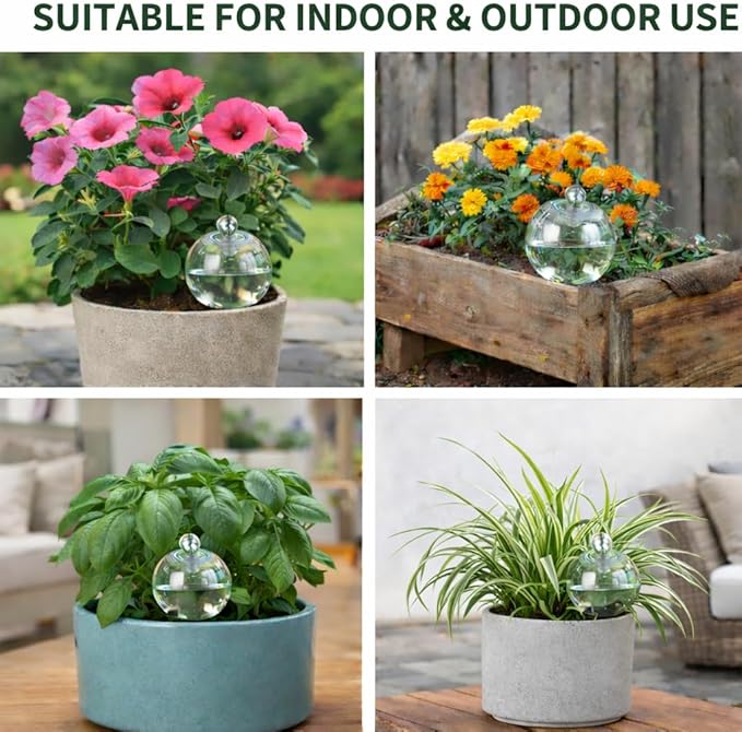 4 Pack 17oz Plant Self Watering Globes – Top Fill Watering Globes, Plastic Water Bulbs with Slow Release Terracotta Planter Insert & Glass Stoppers, Ideal for Vacation & Houseplants