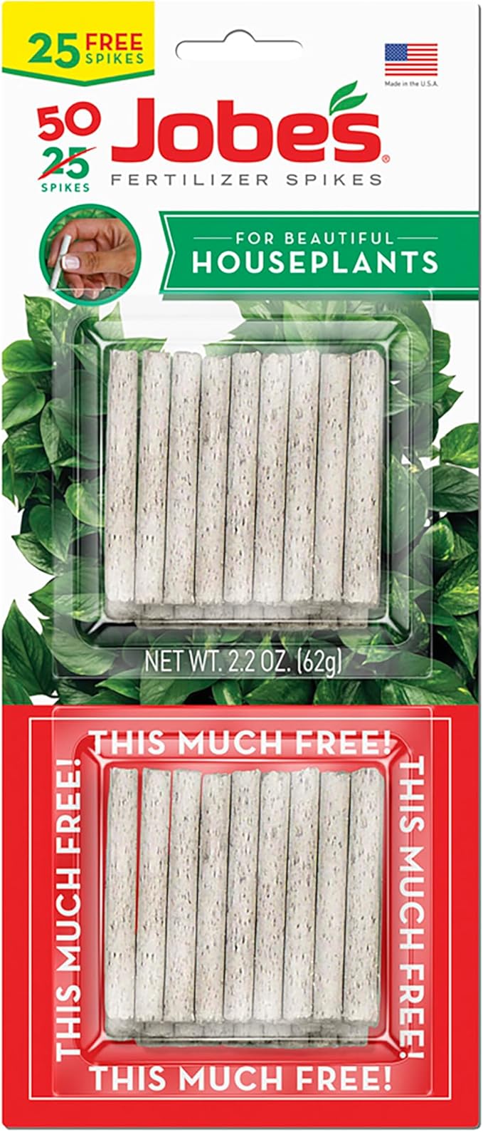 Jobe's Plant Food Fertilizer Spikes, Easy Plant Care for All Indoor Flower and Foliage Houseplants, 50 Count
