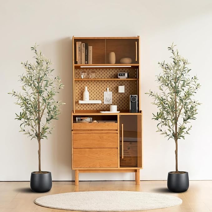 Artificial Fake Olive Tree 5FT Tall 2Pack Faux Silk Olive Tree for Home Living Room Office Decor Faux Artificial Plants Indoor Fake Potted Plants with Fruit & Free Moss