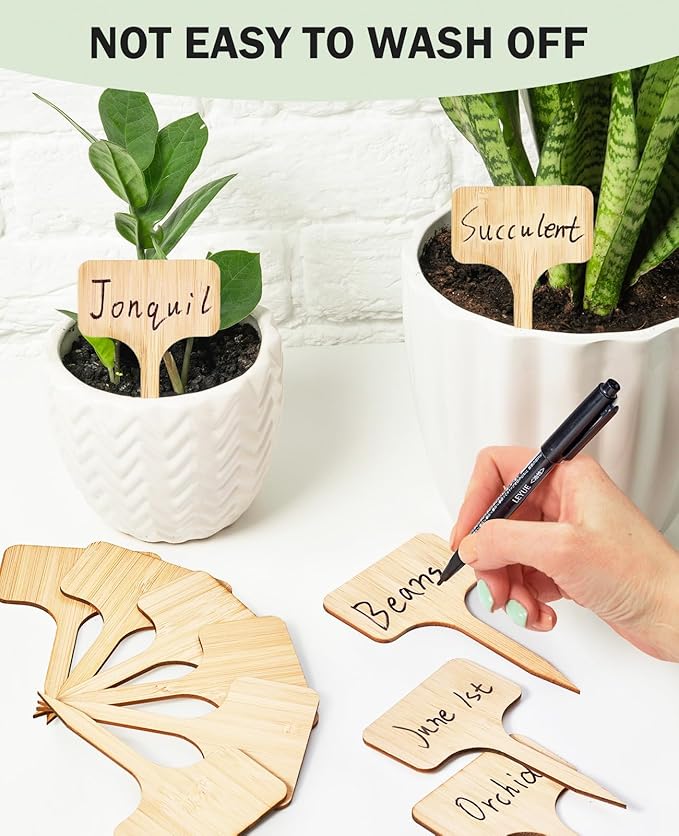Homenote Plant Labels 100Pcs,Bamboo,Plant Tags for Seedling,T-Type Tags for Plants,Outdoor Garden Markers,Vegetable Seedling(2.36" x 4“)