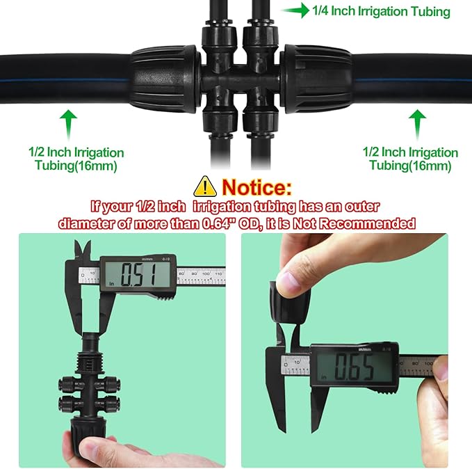 6 Pack 1/2 Inch To 1/4 Drip Irrigation Fittings - Drip Line Irrigation 1/2'' to 1/4'' Barbed Tee Adapter Push-to-Fit Reducer 3 Way Connectors for Drip Irrigation System