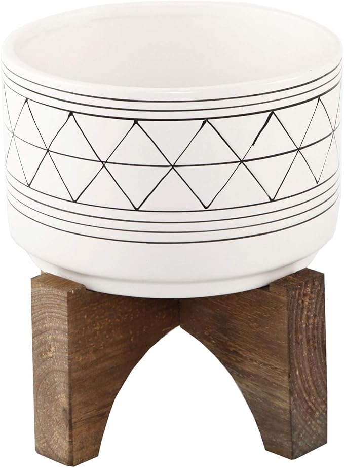 Flora Bunda 7 Inch White Black Line GEO Ceramic ON Stand Mid Century,7" White/Black Line