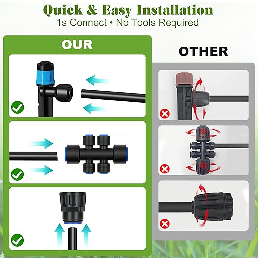 Drip Irrigation Kit for Garden, Automatic Watering System with Quick Connect Fittings, Adjustable Spray Nozzles, Water Saving Irrigation System for Yard, Greenhouse, Lawn & Potted Plants (191FT)