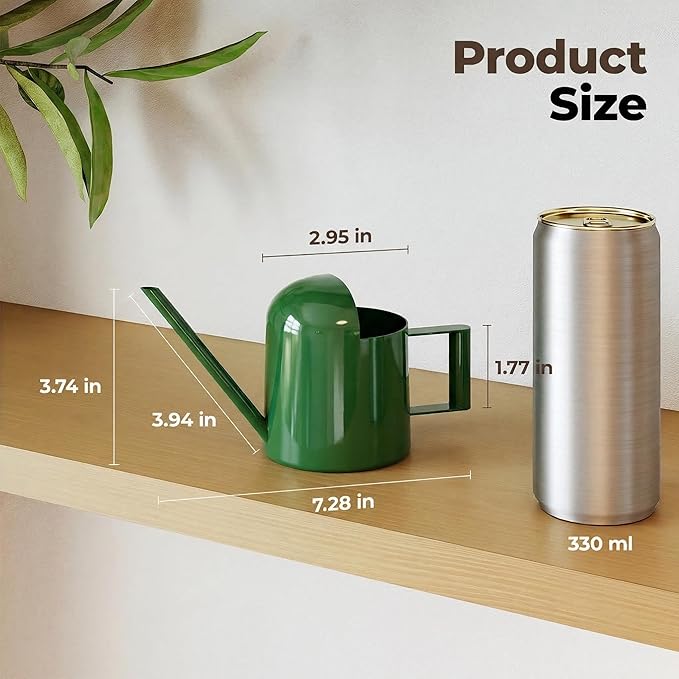 Bamworld Small Watering Can Indoor Outdoor Plant Metal Stainless Steel Long Spoutt Flowers Watering Cans for House Garden Plants 10OZ Watering Bottle Cute Stylish Gardening Decoration(Deep Green)